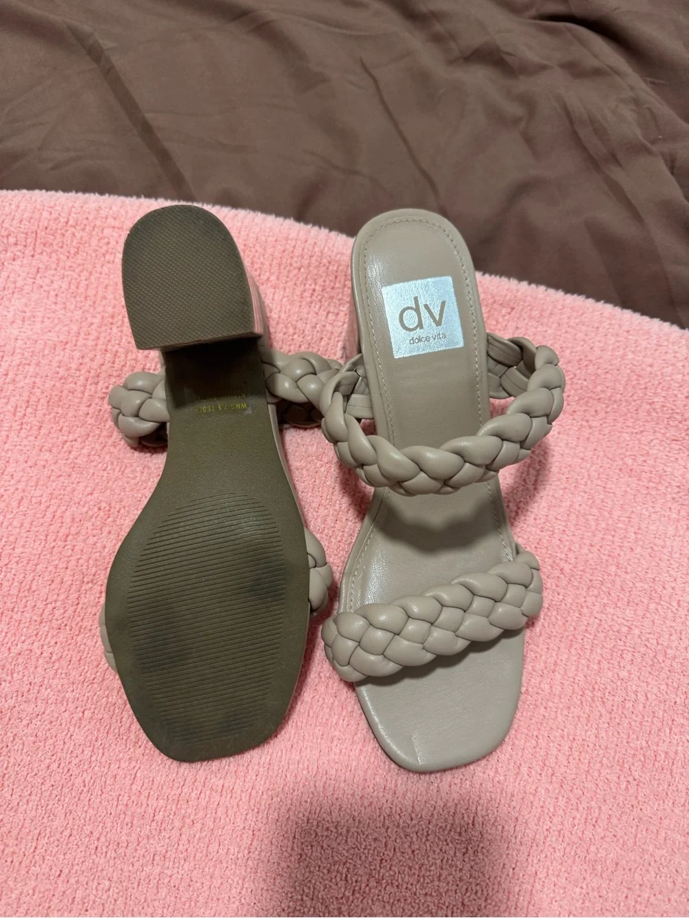 DV by Dolce Vita Beige Braided Double-Strap Heeled Slides